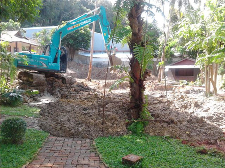 Resort pool with waterfall, L Resort, under construction