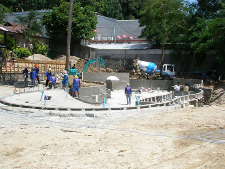Resort pool with waterfall, L Resort, under construction
