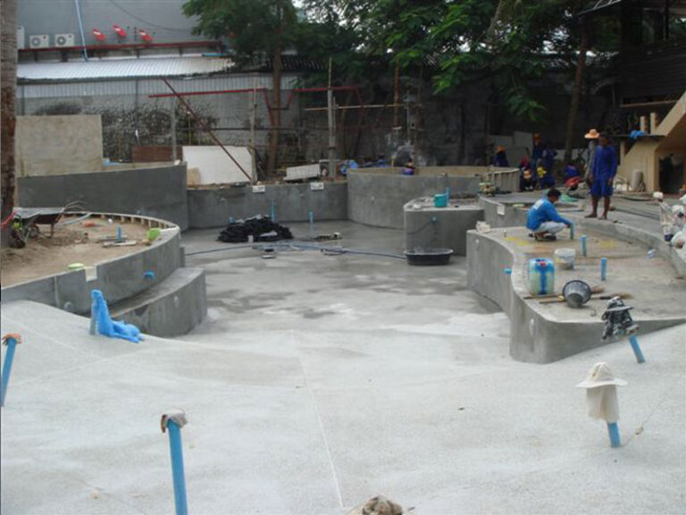 Resort pool with waterfall, L Resort, under construction