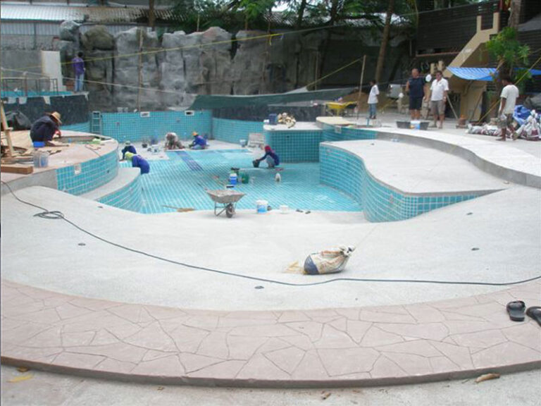 Resort pool with waterfall, L Resort, under construction