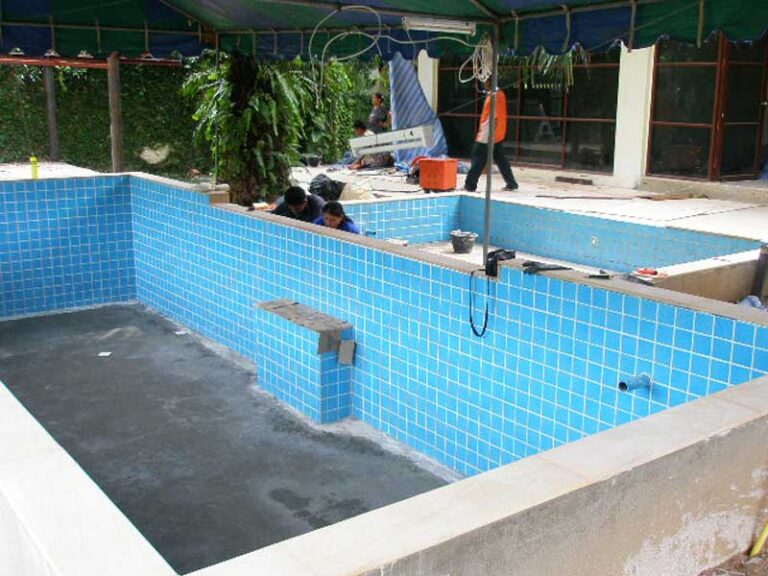 Semi above ground pool, under construction